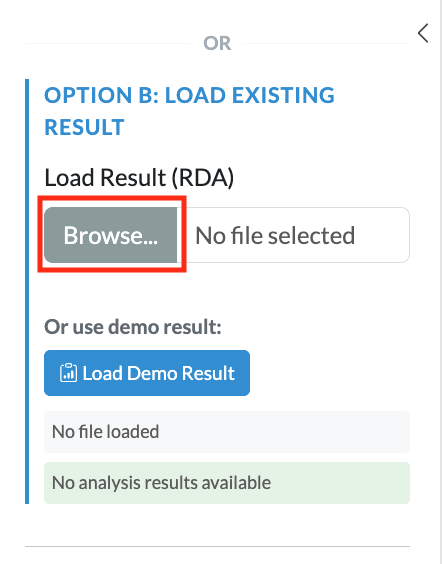 Uploading a previously saved result to resume from the visualization step
