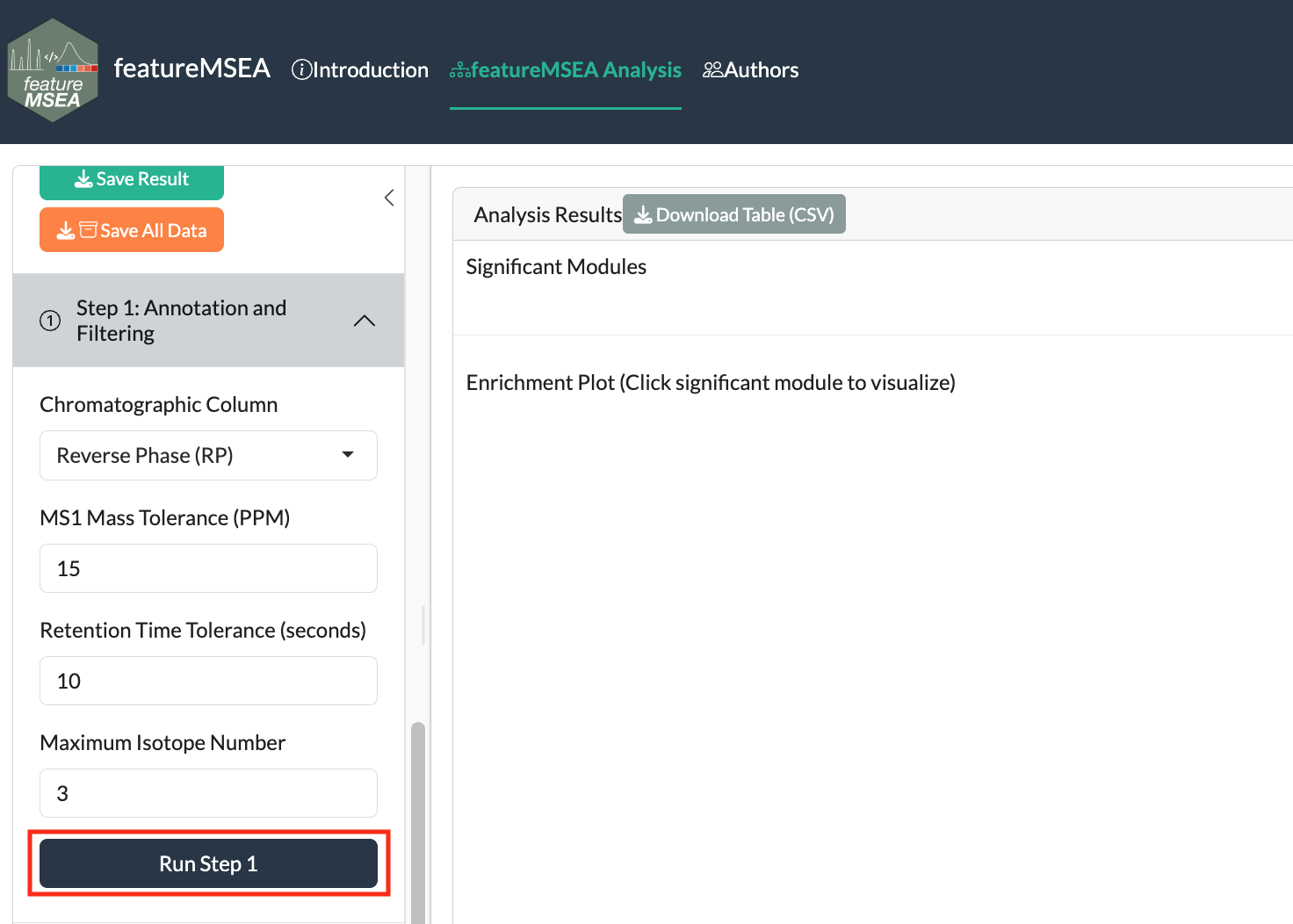 Step 1: annotation and filtering parameters